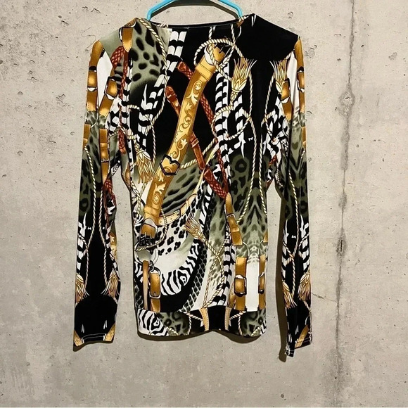 Elysee 26 Women's Artsy Layered Top Faux Wrap Western Animal Print Tiger Size M - Picture 5 of 8